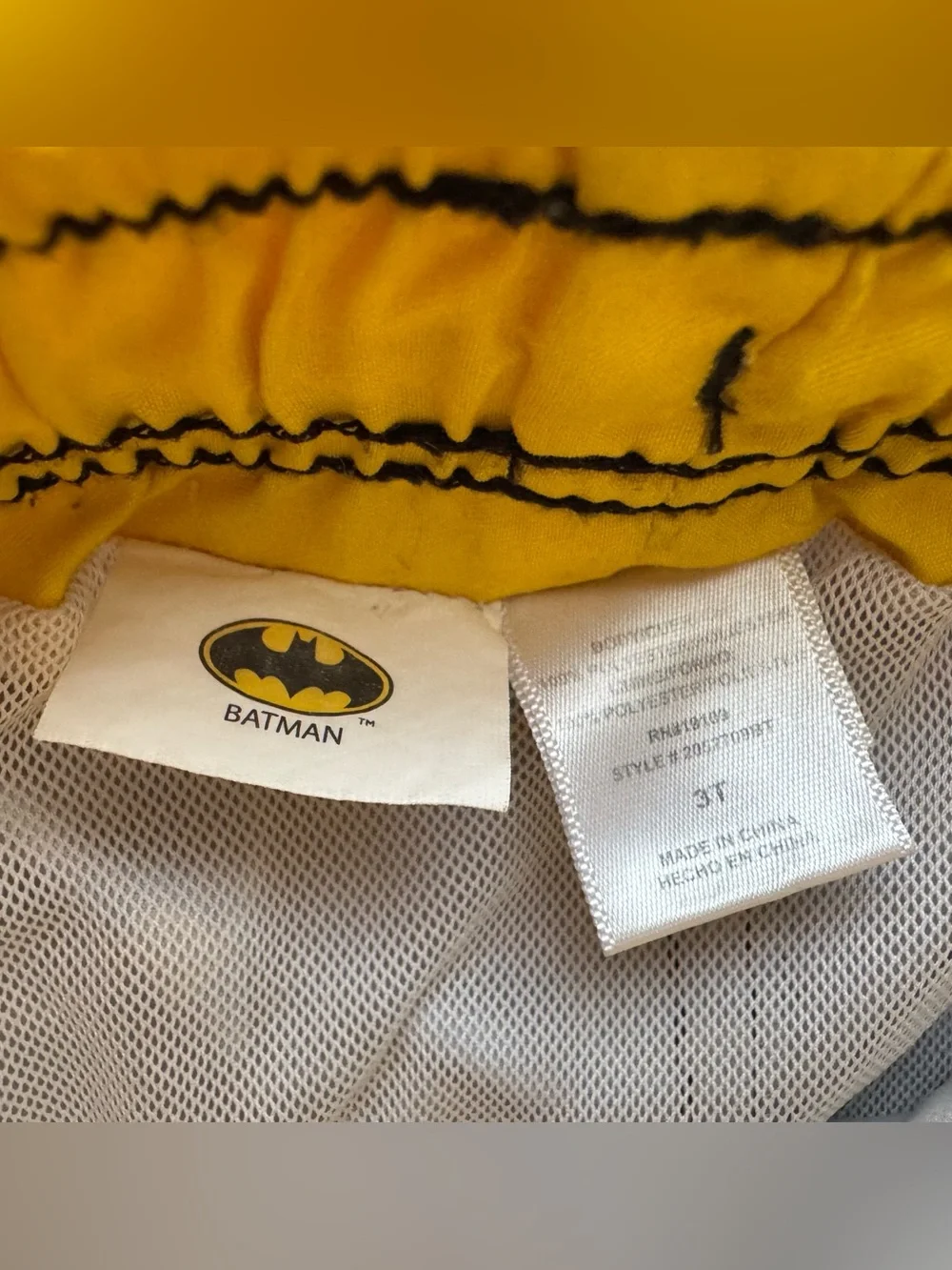 Batman Logo Swim Trunks | Boys Size 3T | Black & Yellow DC Comics Swim Shorts